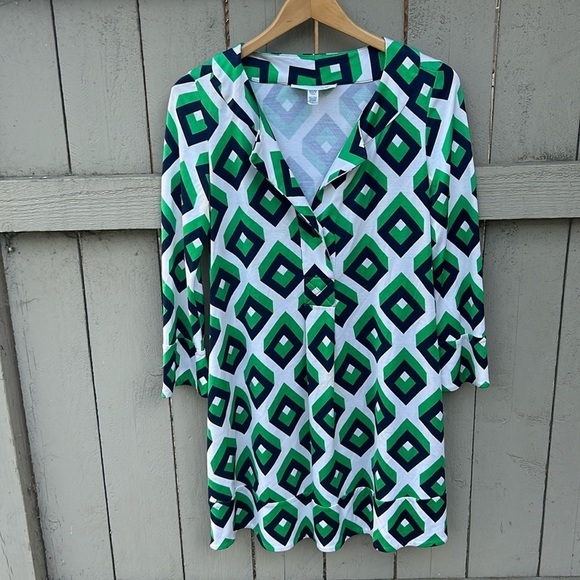 Diane Von Furstenberg Vintage Line Silk Dress Sz 4 Geometric Contemporary - Picture 1 of 7